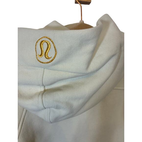 Lululemon Scuba Half-Zip Hoodie White Gold Logo EUC M/L Women's Activewear Gorp - Picture 7 of 8